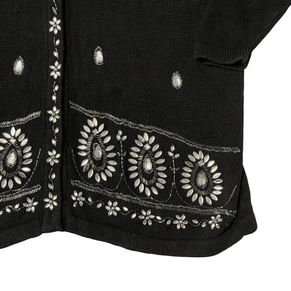 Vintage Extra Point Cardigan Sweater Size 3X Black Bling Rhinestones Snap Front - Picture 3 of 10